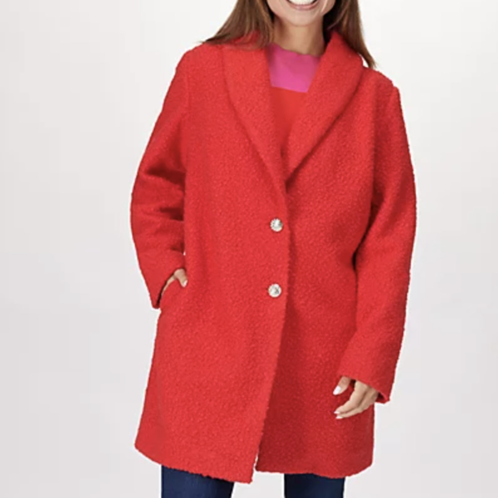 Girl With Curves Sherpa Coat in Cherry Red, Size M​​​​​​​​​​